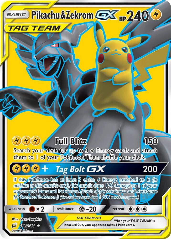 Pikachu & Zekrom GX (Full Art) #162/181 - SM - Team Up - Near Mint